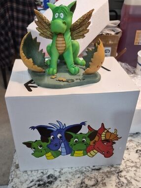 Green Dragon Figurine with Golden Wings